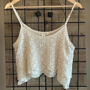 Double Zero Womens Cami Small Beige Lace Crochet Cropped Tank Fairy